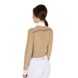 Polo de concours Femme Manches Longues avec Insertions Mesh Equestro Beige Polo de concours Femme Manches Longues avec Insertions Mesh Equestro Beige