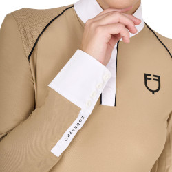 Polo de concours Femme Manches Longues avec Insertions Mesh Equestro Beige Polo de concours Femme Manches Longues avec Insertions Mesh Equestro Beige
