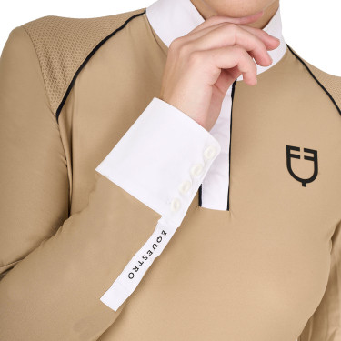 Polo de concours Femme Manches Longues avec Insertions Mesh Equestro Beige Polo de concours Femme Manches Longues avec Insertions Mesh Equestro Beige