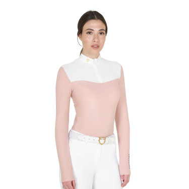 Polo de concours Femme Manches Longues en Tissu Technique et Mesh Equestro Rose caméo