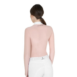 Polo de concours Femme Manches Longues en Tissu Technique et Mesh Equestro Rose caméo