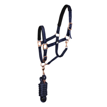 Licol en Nylon Rose Gold Line avec Longe Supreme Marine Bleu marine