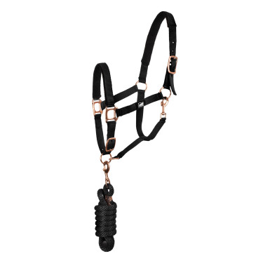 Licol en Nylon Rose Gold Line avec Longe Supreme Noir Licol en Nylon Rose Gold Line avec Longe Supreme Noir