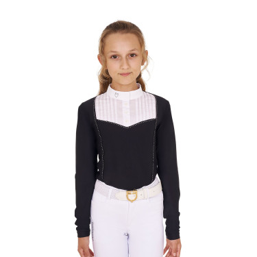 Polo de concours Fille avec Strass Equestro Noir Polo de concours Fille avec Strass Equestro Noir