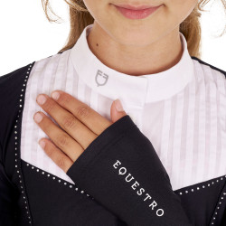 Polo de concours Fille avec Strass Equestro Noir Polo de concours Fille avec Strass Equestro Noir