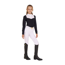 Polo de concours Fille avec Strass Equestro Noir Polo de concours Fille avec Strass Equestro Noir