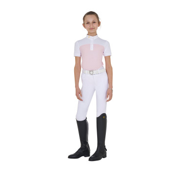 Polo Fille concours à Manches Courtes et Boutons avec Mesh Equestro Ballerine Rose