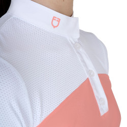 Polo Fille concours à Manches Courtes et Boutons avec Mesh Equestro Fleur du désert Rose