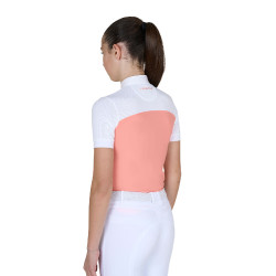 Polo Fille concours à Manches Courtes et Boutons avec Mesh Equestro Fleur du désert Rose