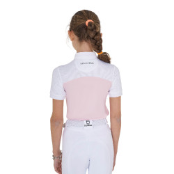 Polo Fille concours à Manches Courtes et Boutons avec Mesh Equestro Ballerine Rose