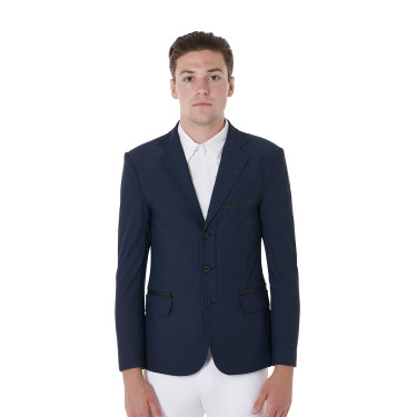 Veste de concours perforée homme 3 boutons Equestro Marine blazer Bleu marine