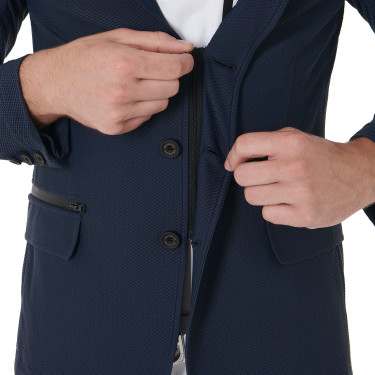 Veste de concours perforée homme 3 boutons Equestro Marine blazer Bleu marine