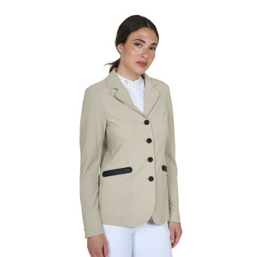 Veste de concours perforée femme 4 boutons Equestro Oxford tan Rose Veste de concours perforée femme 4 boutons Equestro Oxford tan Rose