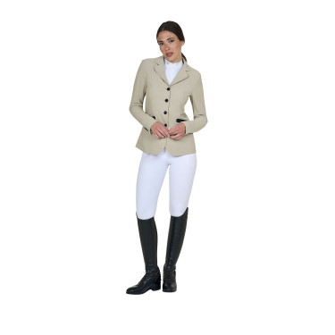 Veste de concours perforée femme 4 boutons Equestro Oxford tan Rose Veste de concours perforée femme 4 boutons Equestro Oxford tan Rose