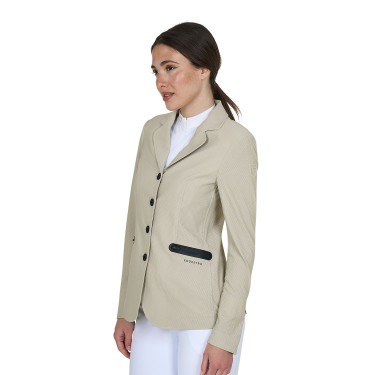 Veste de concours perforée femme 4 boutons Equestro Oxford tan Rose Veste de concours perforée femme 4 boutons Equestro Oxford tan Rose