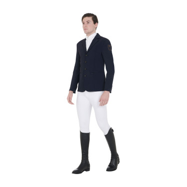 Veste de concours homme avec logo brodé contrasté Equestro Marine blazer Bleu marine