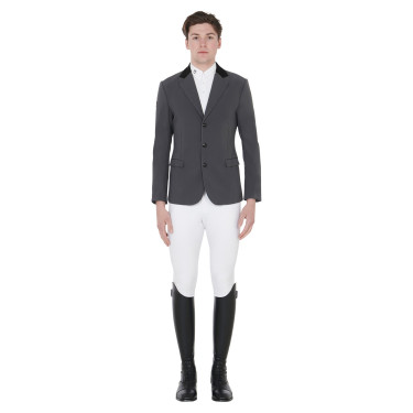 Veste de concours homme 3 boutons Elegance Equestro Gris / noir