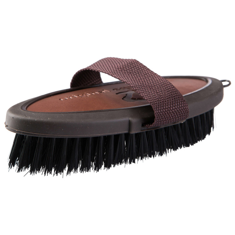 Brosse douce de pansage poignée cuir Horze Maddox