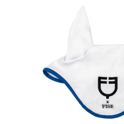 Bonnet Equestro x FISE en tissu technique Blanc / bleu de savoie