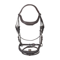 Bridon anglais en cuir souple Equestro à surpiqûres fantaisie Marron foncé