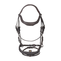 Bridon anglais en cuir souple Equestro à surpiqûres fantaisie Marron foncé