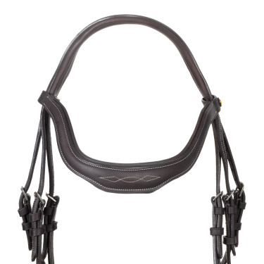 Bridon anglais en cuir souple Equestro à surpiqûres fantaisie Marron foncé