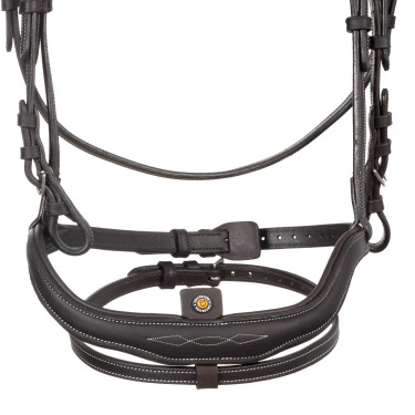 Bridon anglais en cuir souple Equestro à surpiqûres fantaisie Marron foncé