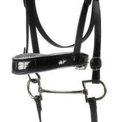 Bridon en cuir brillante pour hobby horse Equestro Noir