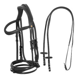 Bridon Equestro à muserolle simple avec têtière large et courbée Noir Bridon Equestro à muserolle simple avec têtière large et courbée Noir