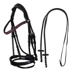 Bridon Equestro anatomique avec pierres Fuchsia Noir Bridon Equestro anatomique avec pierres Fuchsia Noir
