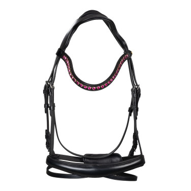 Bridon Equestro anatomique avec pierres Fuchsia Noir Bridon Equestro anatomique avec pierres Fuchsia Noir