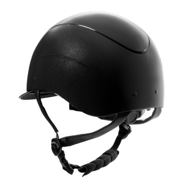 Casque brillant Equestro sangle en similicuir, visière étroite homologation EN1384-2023 Noir / argent