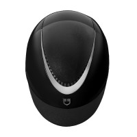 Casque brillant Equestro sangle en similicuir, visière étroite homologation EN1384-2023 Noir / argent Casque brillant Equestro sangle en similicuir, visière étroite homologation EN1384-2023 Noir / argent