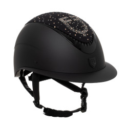 Casque Equestro mat visière large avec logo strass homologué EN 1384-2023 Noir / noir brillant