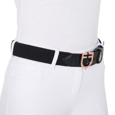 Ceinture Equestro cuir élastique boucle rose gold logo Noir