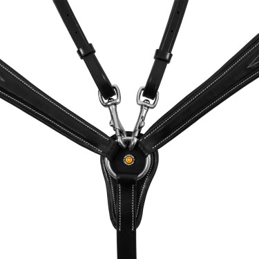 Collier de chasse Equestro en cuir à surpiqûre fantaisie avec martingale amovible Noir