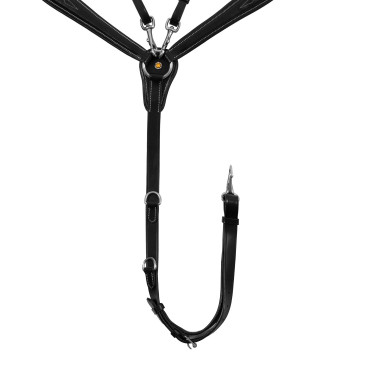 Collier de chasse Equestro en cuir à surpiqûre fantaisie avec martingale amovible Noir