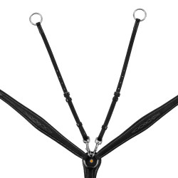 Collier de chasse Equestro en cuir à surpiqûre fantaisie avec martingale amovible Noir