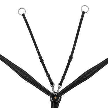 Collier de chasse Equestro en cuir à surpiqûre fantaisie avec martingale amovible Noir