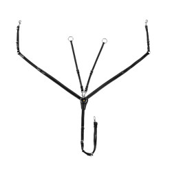 Collier de chasse Equestro en cuir avec inserts élastiques et martingale amovible Noir Collier de chasse Equestro en cuir avec inserts élastiques et martingale amovible Noir