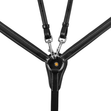 Collier de chasse Equestro en cuir avec inserts élastiques et martingale amovible Noir Collier de chasse Equestro en cuir avec inserts élastiques et martingale amovible Noir