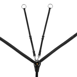 Collier de chasse Equestro en cuir avec inserts élastiques et martingale amovible Noir Collier de chasse Equestro en cuir avec inserts élastiques et martingale amovible Noir