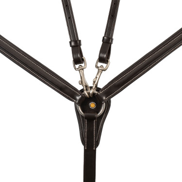 Collier de chasse Equestro en cuir avec inserts élastiques et martingale amovible Marron foncé