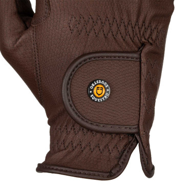 Gants unisexes Equestro en cuir synthétique fermeture auto-agrippante Marron foncé