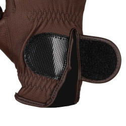 Gants unisexes Equestro en cuir synthétique fermeture auto-agrippante Marron foncé