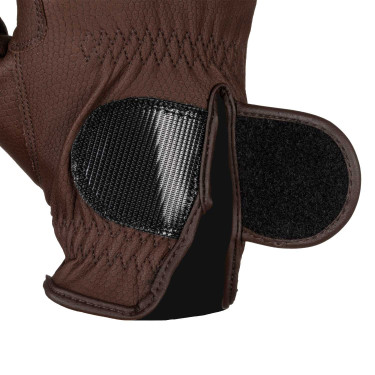 Gants unisexes Equestro en cuir synthétique fermeture auto-agrippante Marron foncé