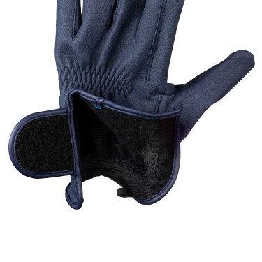 Gants unisexes Equestro rembourrés en cuir synthétique fermeture auto-agrippante Marine Bleu marine