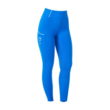 Legging femme Equestro x FISE full grip coupe slim Bleu de savoie
