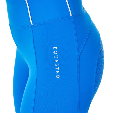 Legging femme Equestro x FISE full grip coupe slim Bleu de savoie