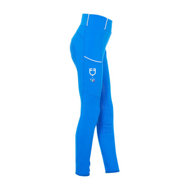 Legging fille Equestro x FISE full grip coupe slim Bleu de savoie